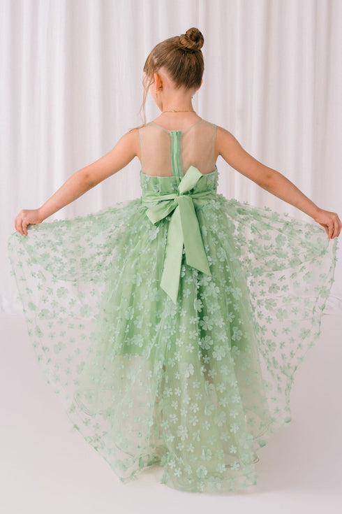 Girls Illusion Princess Top 3D Flower High Low Skirt Flower Girl Dress 2-12