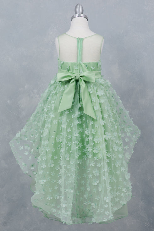 Girls Illusion Princess Top 3D Flower High Low Skirt Flower Girl Dress 2-12