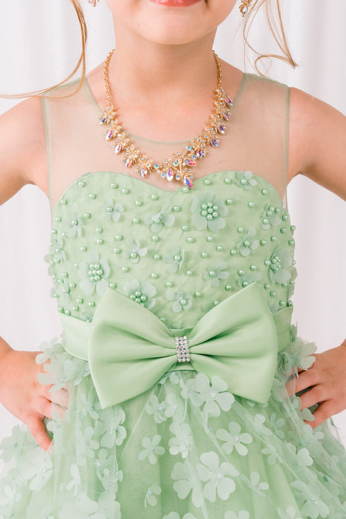 Girls Illusion Princess Top 3D Flower High Low Skirt Flower Girl Dress 2-12