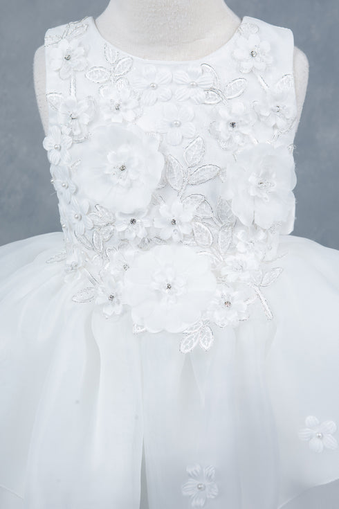 Girls Rhinestone Accent Floral Applique Special Occasion Dress 2-12