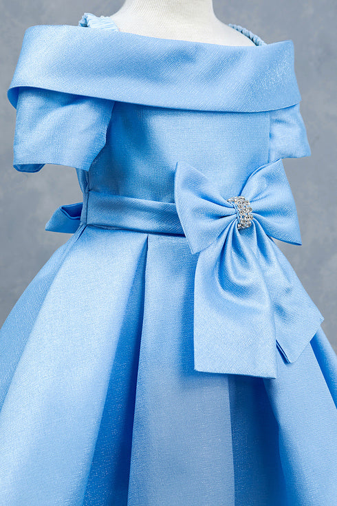 Baby Girls Off Shoulder Collar Bow Flower Girl Dress 6-24M