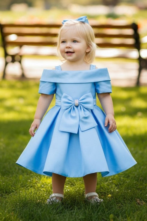Baby Girls Off Shoulder Collar Bow Flower Girl Dress 6-24M