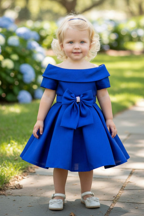 Baby Girls Off Shoulder Collar Bow Flower Girl Dress 6-24M