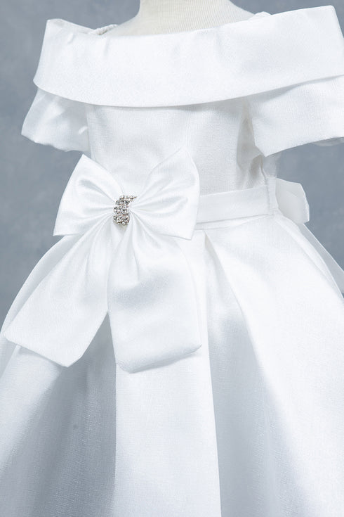 Baby Girls Off Shoulder Collar Bow Flower Girl Dress 6-24M