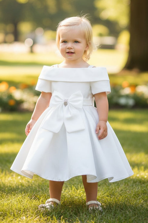 Baby Girls Off Shoulder Collar Bow Flower Girl Dress 6-24M