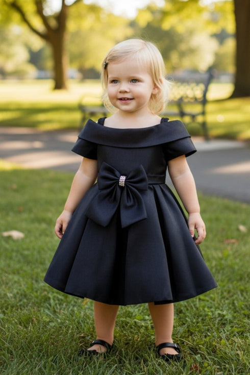 Baby Girls Off Shoulder Collar Bow Flower Girl Dress 6-24M