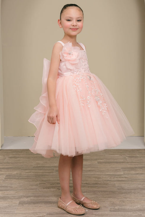 Elegant Floral Embellished Ruffle Back Dress 4-14