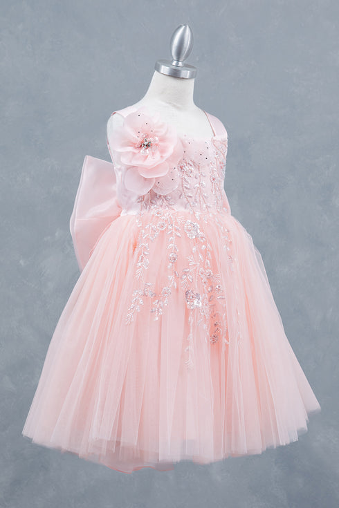 Elegant Floral Embellished Ruffle Back Dress 4-14