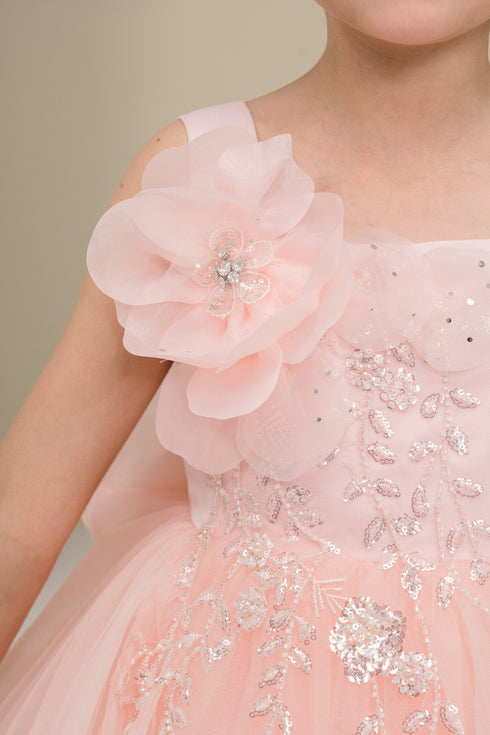 Elegant Floral Embellished Ruffle Back Dress 4-14