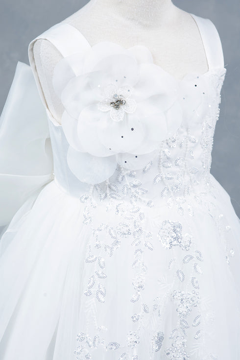 Elegant Floral Embellished Ruffle Back Dress 4-14