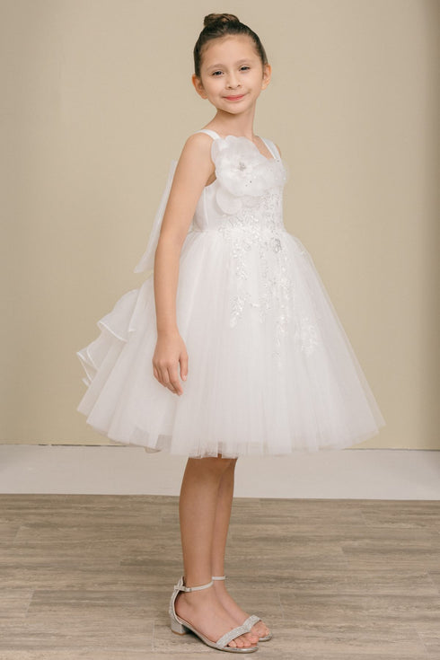 Elegant Floral Embellished Ruffle Back Dress 4-14