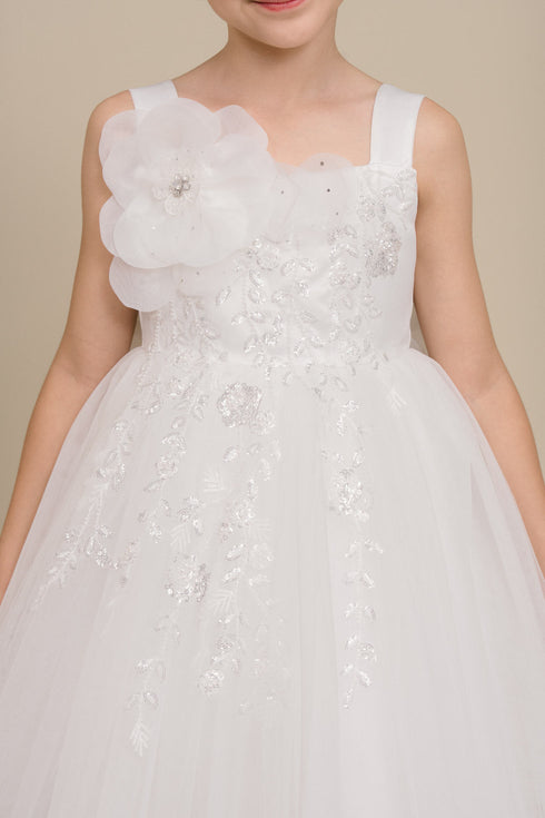 Elegant Floral Embellished Ruffle Back Dress 4-14