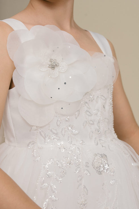 Elegant Floral Embellished Ruffle Back Dress 4-14
