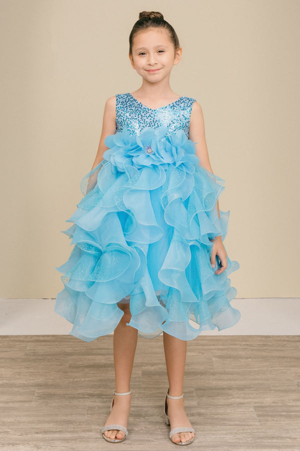 Girls Elegant Sequin & Ruffle Gown 2-14