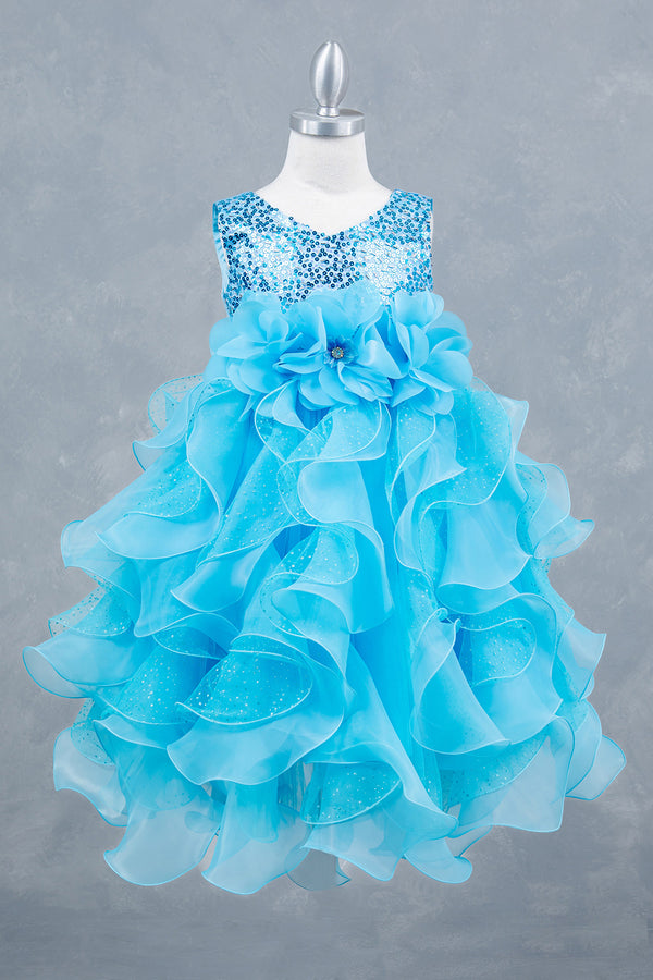 Girls Elegant Sequin & Ruffle Gown 2-14