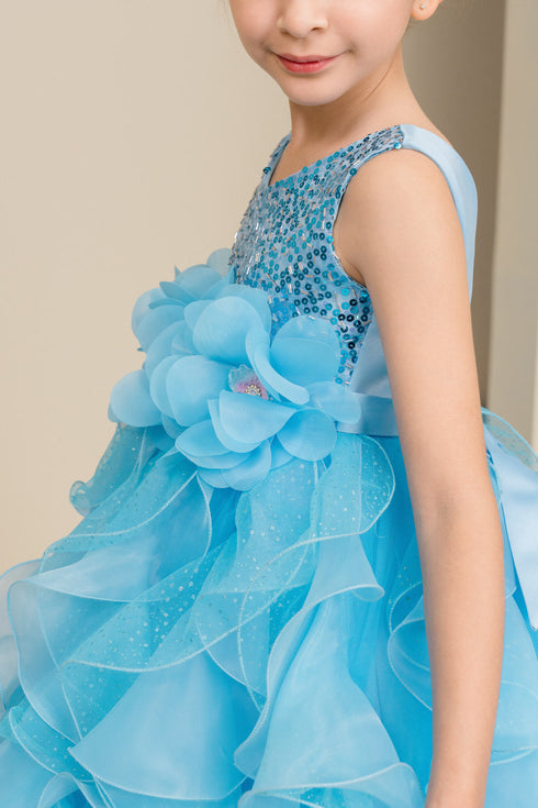 Girls Elegant Sequin & Ruffle Gown 2-14