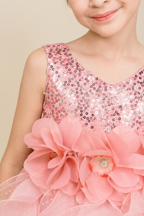 Girls Elegant Sequin & Ruffle Gown 2-14