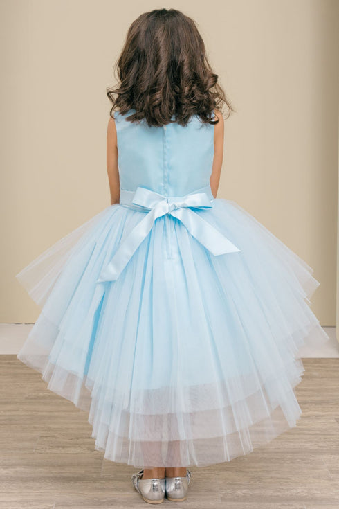 Girls Satin & Tulle Party Dress with Rhinestone Waistband 2-14