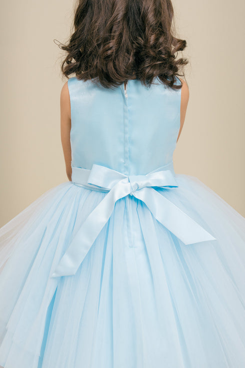 Girls Satin & Tulle Party Dress with Rhinestone Waistband 2-14