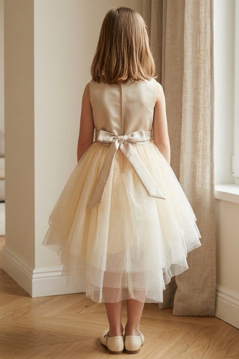 Girls Satin & Tulle Party Dress with Rhinestone Waistband 2-14