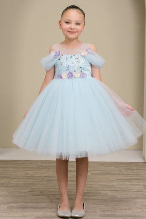 Girls Floral Sequin Tulle Special Occasion Dress 2-14