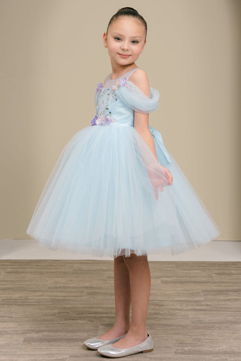 Girls Floral Sequin Tulle Special Occasion Dress 2-14