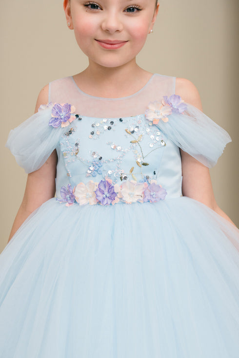 Girls Floral Sequin Tulle Special Occasion Dress 2-14