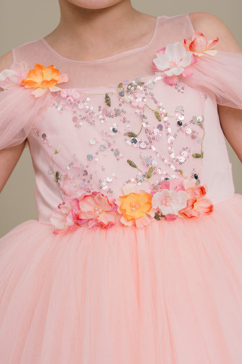 Girls Floral Sequin Tulle Special Occasion Dress 2-14