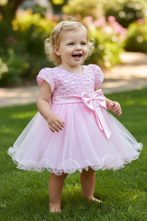 Baby Girls Lace Tulle Party Dress with Bow 6-24Months