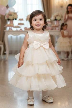 Baby Girls Tiered Organza Bow Special Occasion Dress 6-24Months