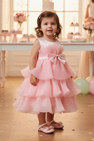 Baby Girls Tiered Organza Bow Special Occasion Dress 6-24Months