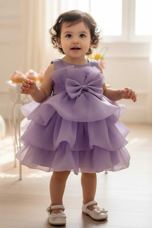 Baby Girls Tiered Organza Bow Special Occasion Dress 6-24Months