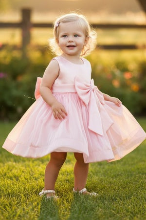 Satin Baby Girl Dress with Bow – Elegant Toddler Party & Special Occasion Dress 6-24Months