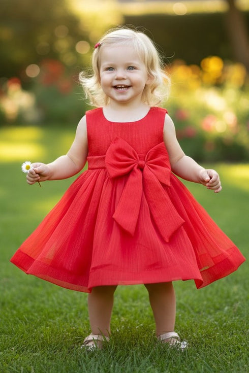 Satin Baby Girl Dress with Bow – Elegant Toddler Party & Special Occasion Dress 6-24Months