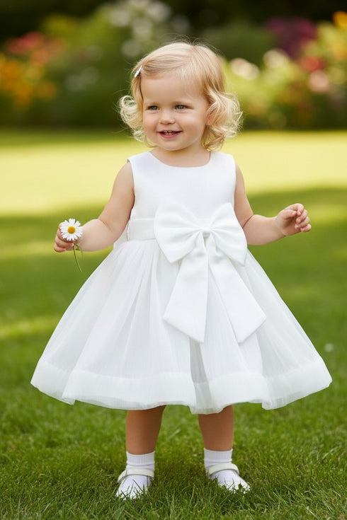 Satin Baby Girl Dress with Bow – Elegant Toddler Party & Special Occasion Dress 6-24Months