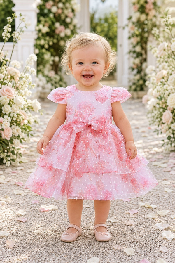 Baby Girl Floral Flutter Sleeve Dress with Bow 6-24 Months