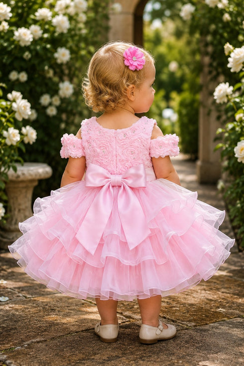 Baby Girl 3D Rose Pearl Ruffled Organza Dress 3-24Months