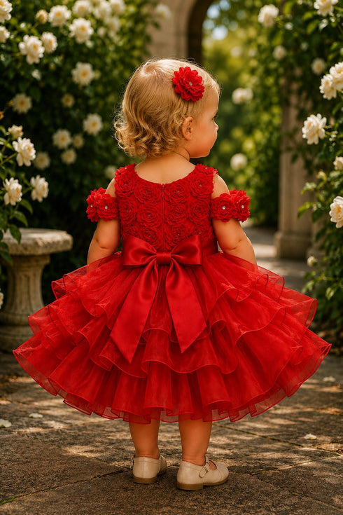 Baby Girl 3D Rose Pearl Ruffled Organza Dress 3-24Months