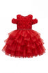 Baby Girl 3D Rose Pearl Ruffled Organza Dress 3-24Months