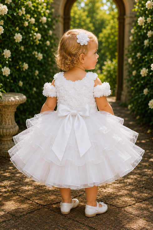 Baby Girl 3D Rose Pearl Ruffled Organza Dress 3-24Months