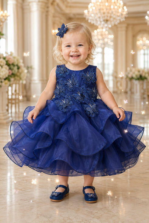 Baby Girl Butterfly Ruffled Organza Dress with Hair Clip 6-24Months
