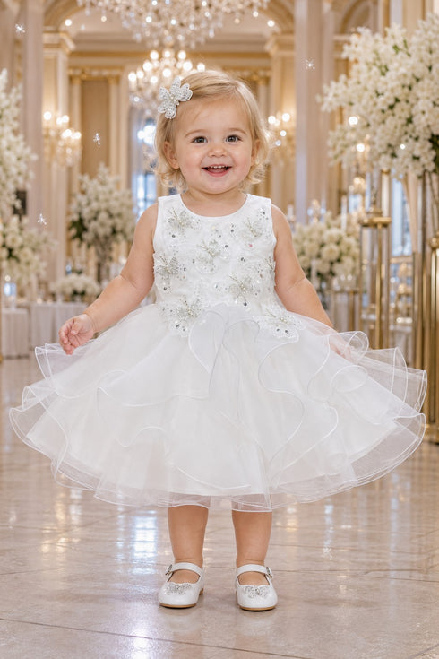 Baby Girl Butterfly Ruffled Organza Dress with Hair Clip 6-24Months