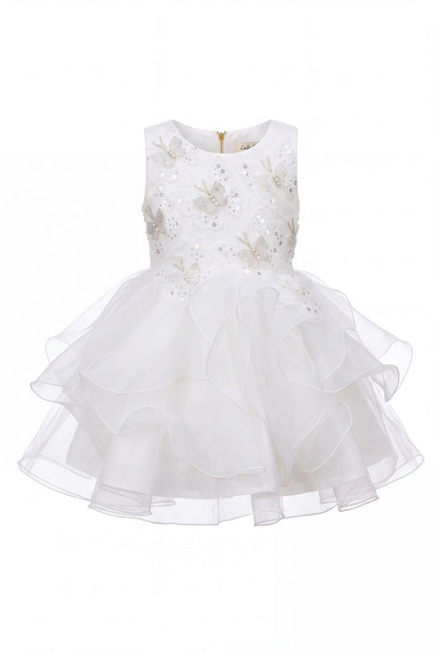Baby Girl Butterfly Ruffled Organza Dress with Hair Clip 6-24Months