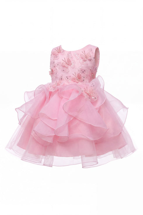 Baby Girl Butterfly Ruffled Organza Dress with Hair Clip 6-24Months