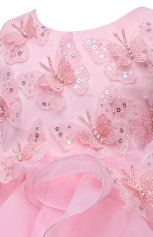 Baby Girl Butterfly Ruffled Organza Dress with Hair Clip 6-24Months