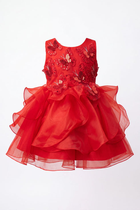 Baby Girl Butterfly Ruffled Organza Dress with Hair Clip 6-24Months