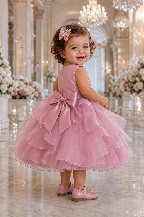 Baby Girl Butterfly Ruffled Organza Dress with Hair Clip 6-24Months