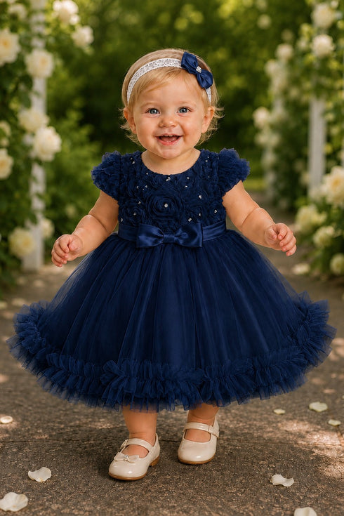 Baby Girls Floral Tulle Dress with Headband 6-24 Months