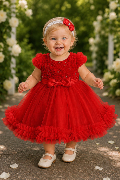 Baby Girls Floral Tulle Dress with Headband 6-24 Months