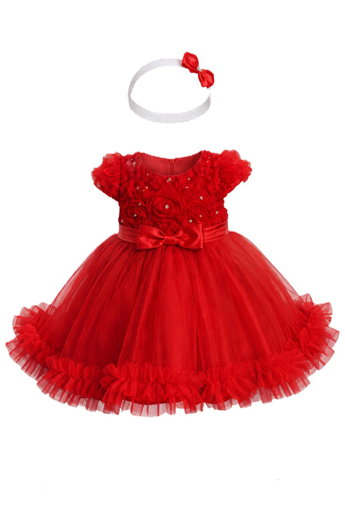 Baby Girls Floral Tulle Dress with Headband 6-24 Months